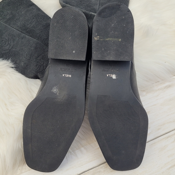 Vintage Markon Suela Black Leather Floral Embossed Tall Boots Women's 8.5 Wide - Picture 9 of 10